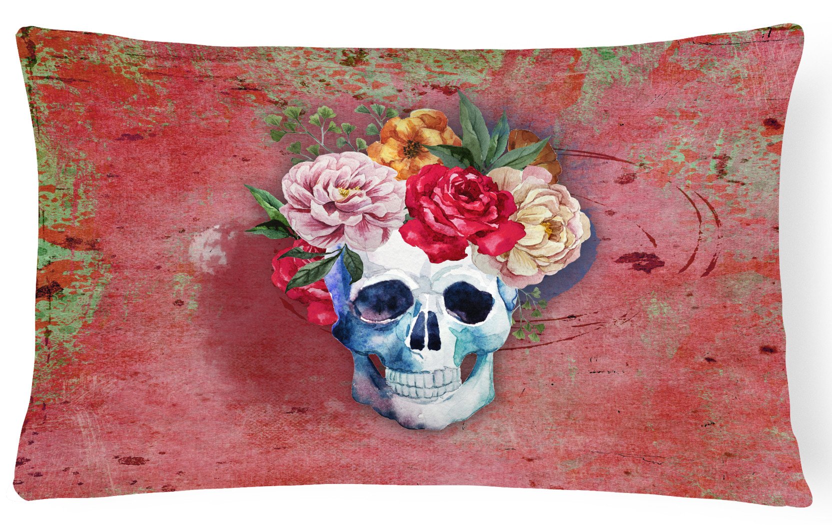 Day of the Dead Red Flowers Skull  Canvas Fabric Decorative Pillow BB5130PW1216 by Caroline's Treasures