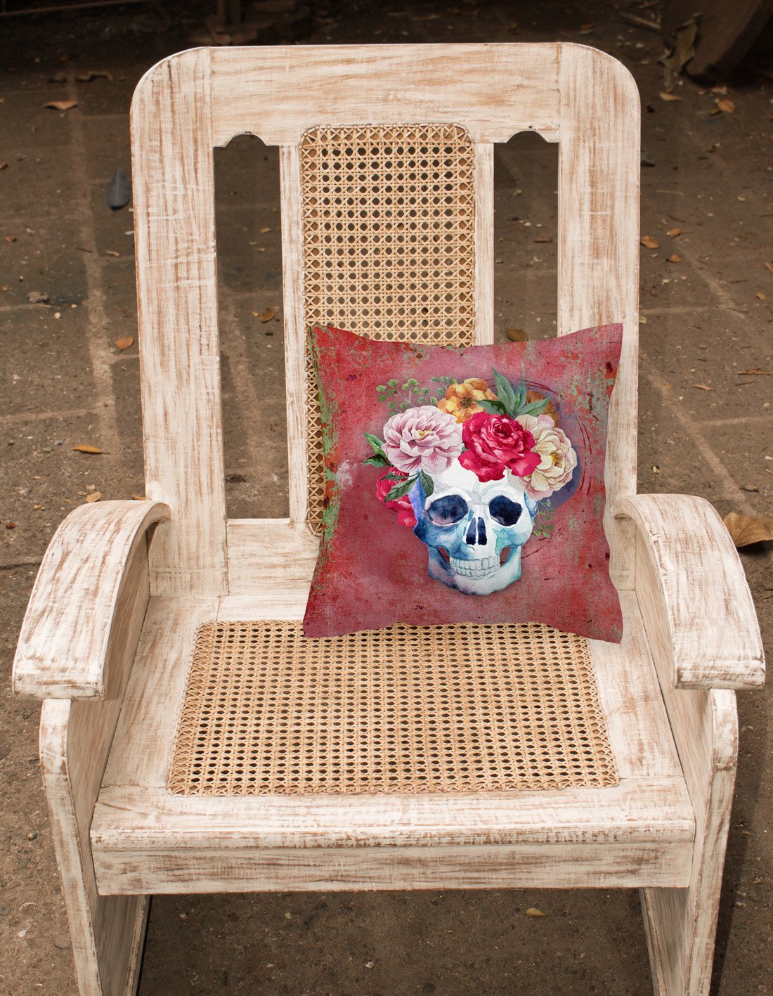 Day of the Dead Red Flowers Skull  Fabric Decorative Pillow BB5130PW1818 by Caroline's Treasures