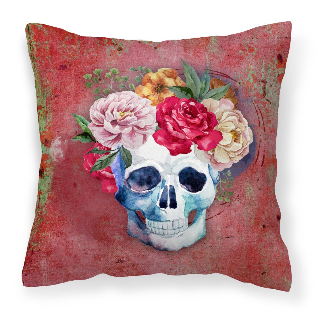 Day of the Dead Red Flowers Skull  Fabric Decorative Pillow BB5130PW1818 by Caroline's Treasures