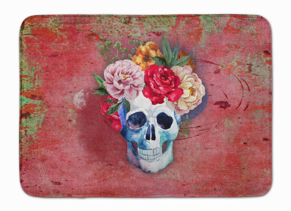 Day of the Dead Red Flowers Skull Machine Washable Memory Foam Mat BB5130RUG - the-store.com