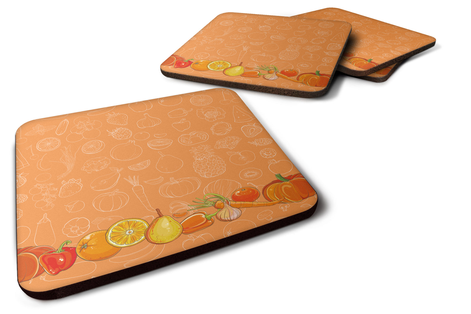 Fruits and Vegetables in Orange Foam Coaster Set of 4 BB5131FC - the-store.com