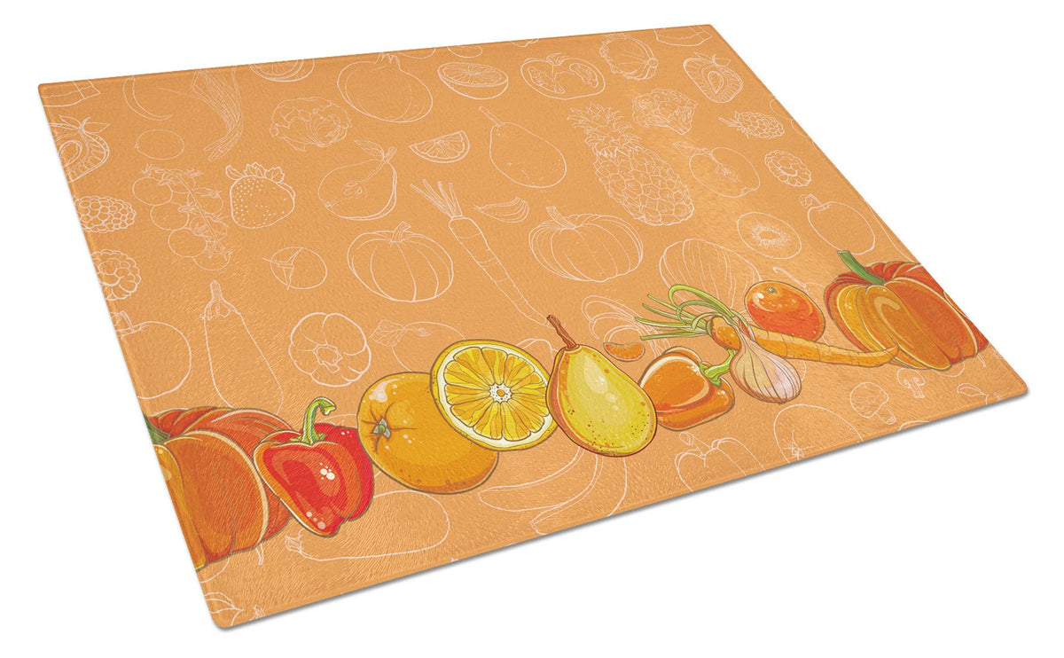 Fruits and Vegetables in Orange Glass Cutting Board Large BB5131LCB by Caroline&#39;s Treasures