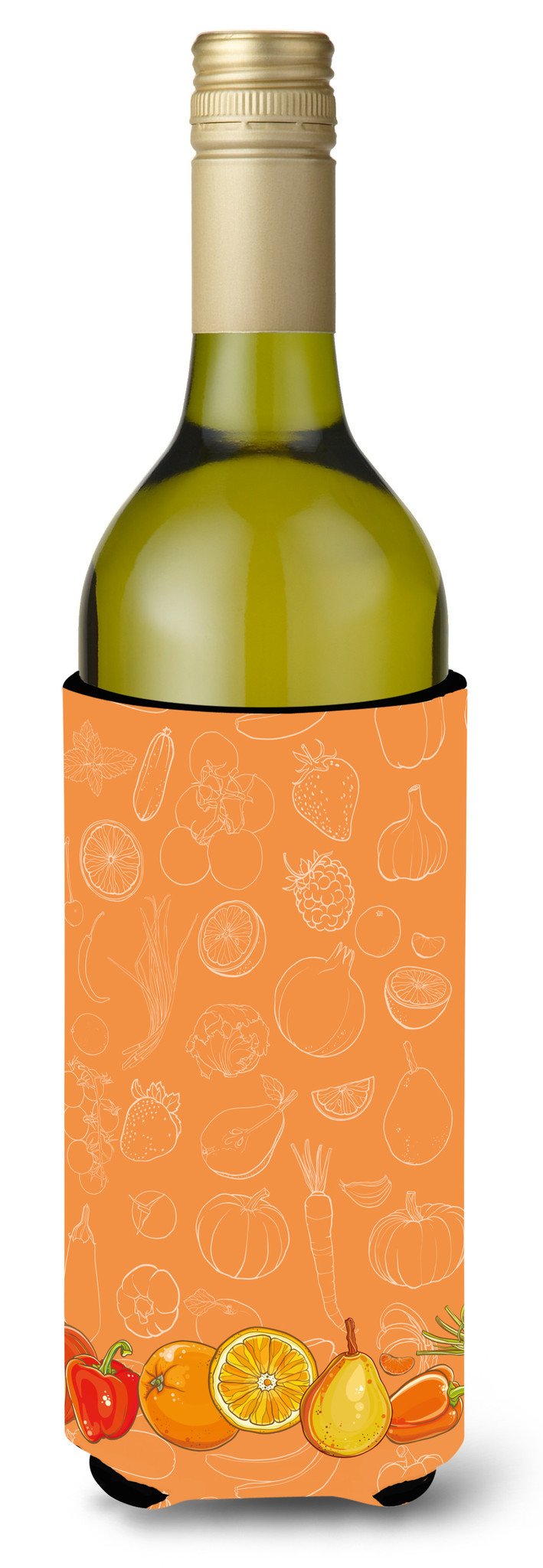 Fruits and Vegetables in Orange Wine Bottle Beverge Insulator Hugger BB5131LITERK by Caroline&#39;s Treasures