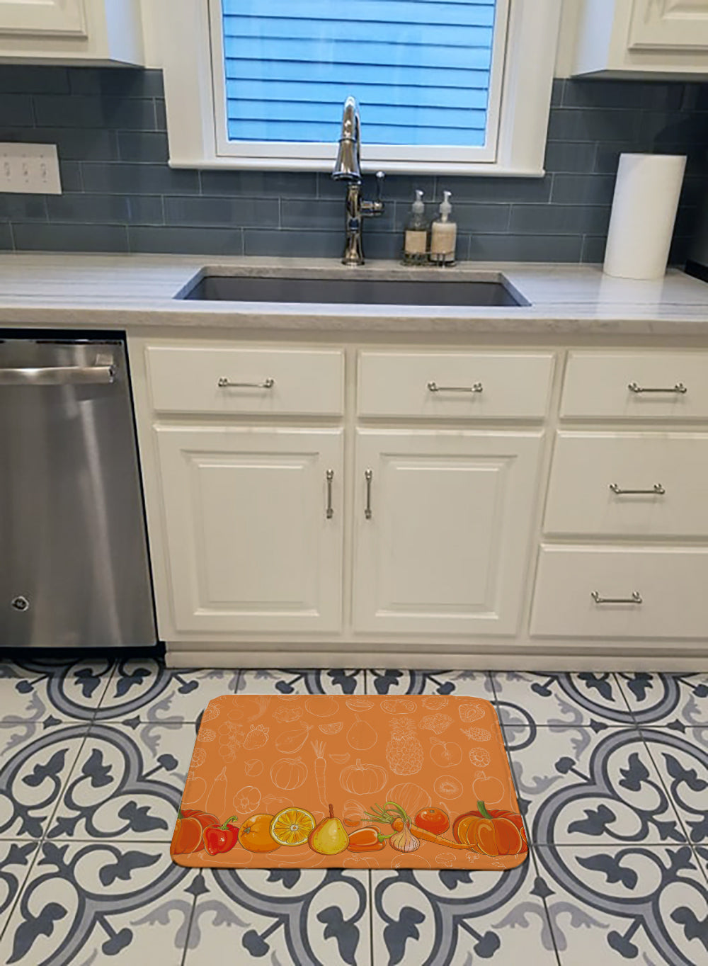 Fruits and Vegetables in Orange Machine Washable Memory Foam Mat BB5131RUG - the-store.com