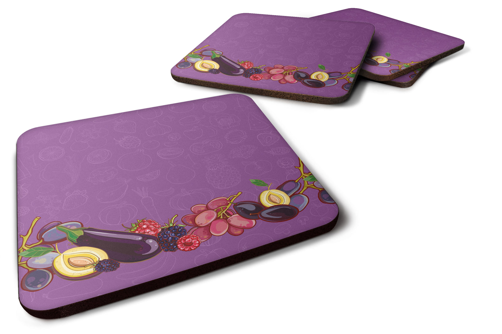 Fruits and Vegetables in Purple Foam Coaster Set of 4 BB5132FC - the-store.com