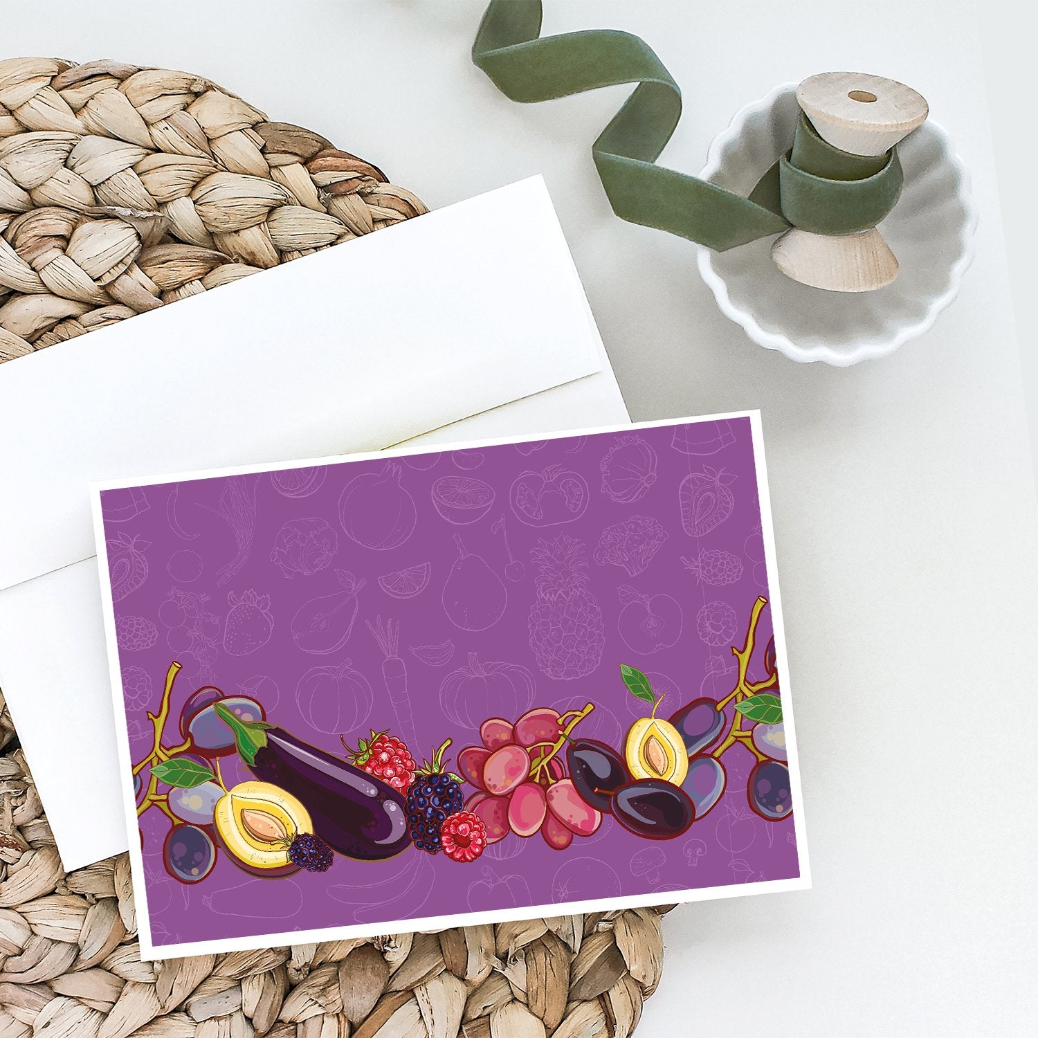 Fruits and Vegetables in Purple BB5132DS66 Greeting Cards and Envelopes Pack of 8 - the-store.com