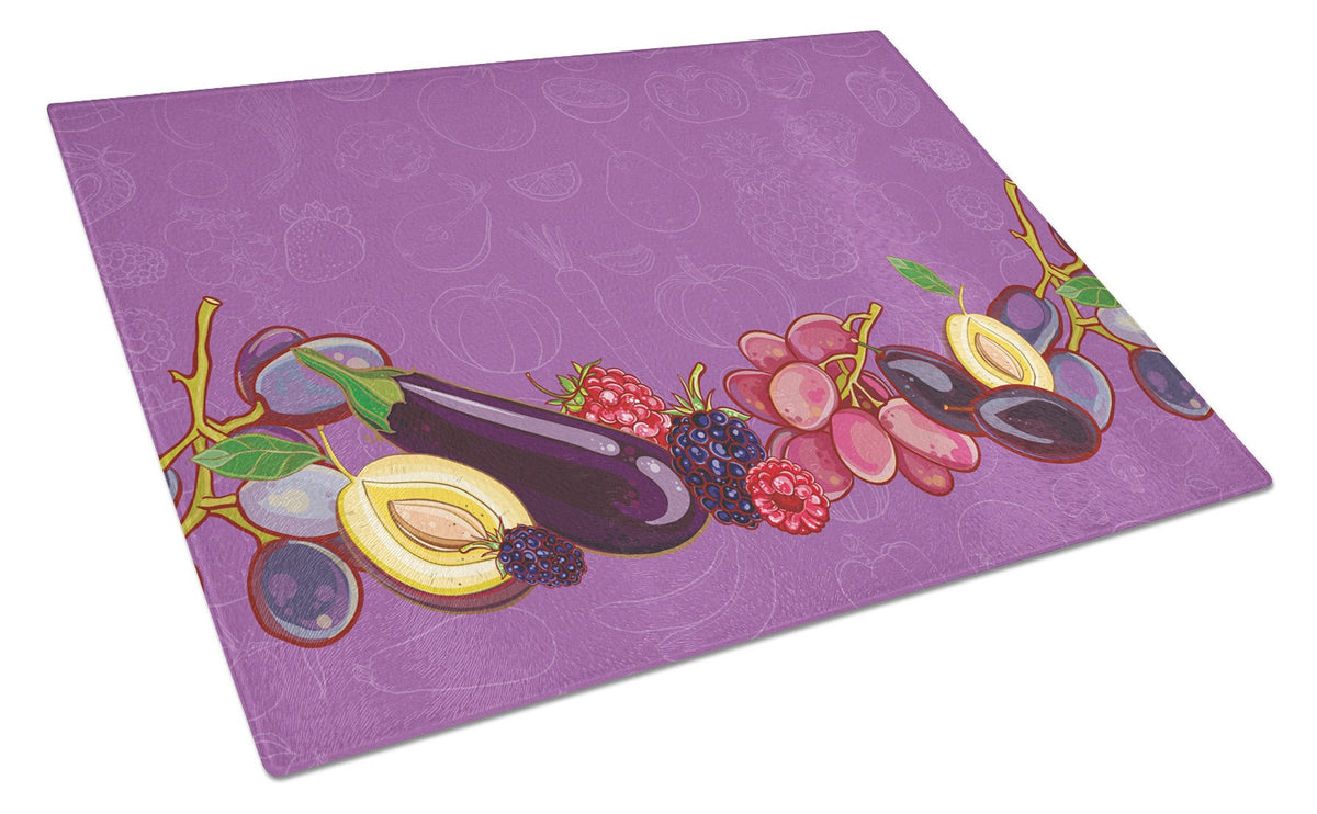 Caroline's Treasures Fruits and Vegetables in Purple Glass Cutting Boards – Durable, Decorative Kitchen Art Large BB5132LCB