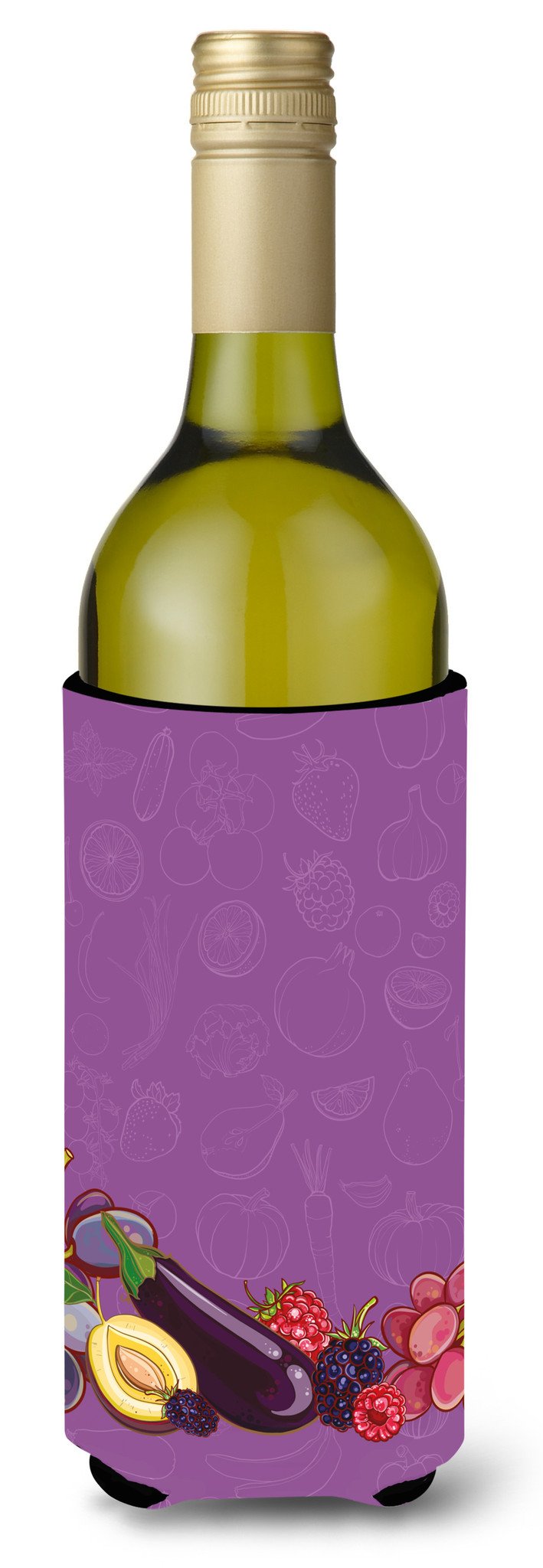 Fruits and Vegetables in Purple Wine Bottle Beverge Insulator Hugger BB5132LITERK by Caroline's Treasures