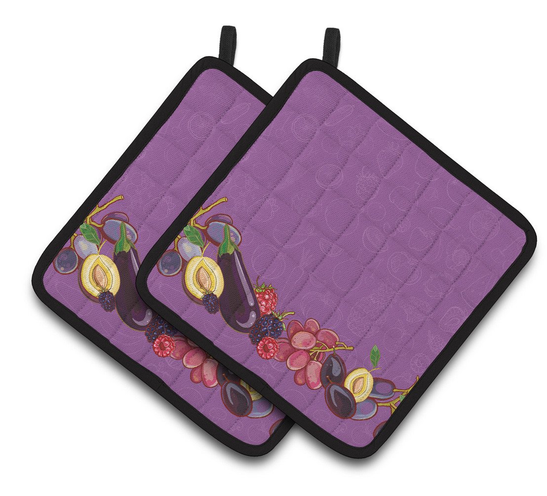 Fruits and Vegetables in Purple Pair of Pot Holders BB5132PTHD by Caroline's Treasures