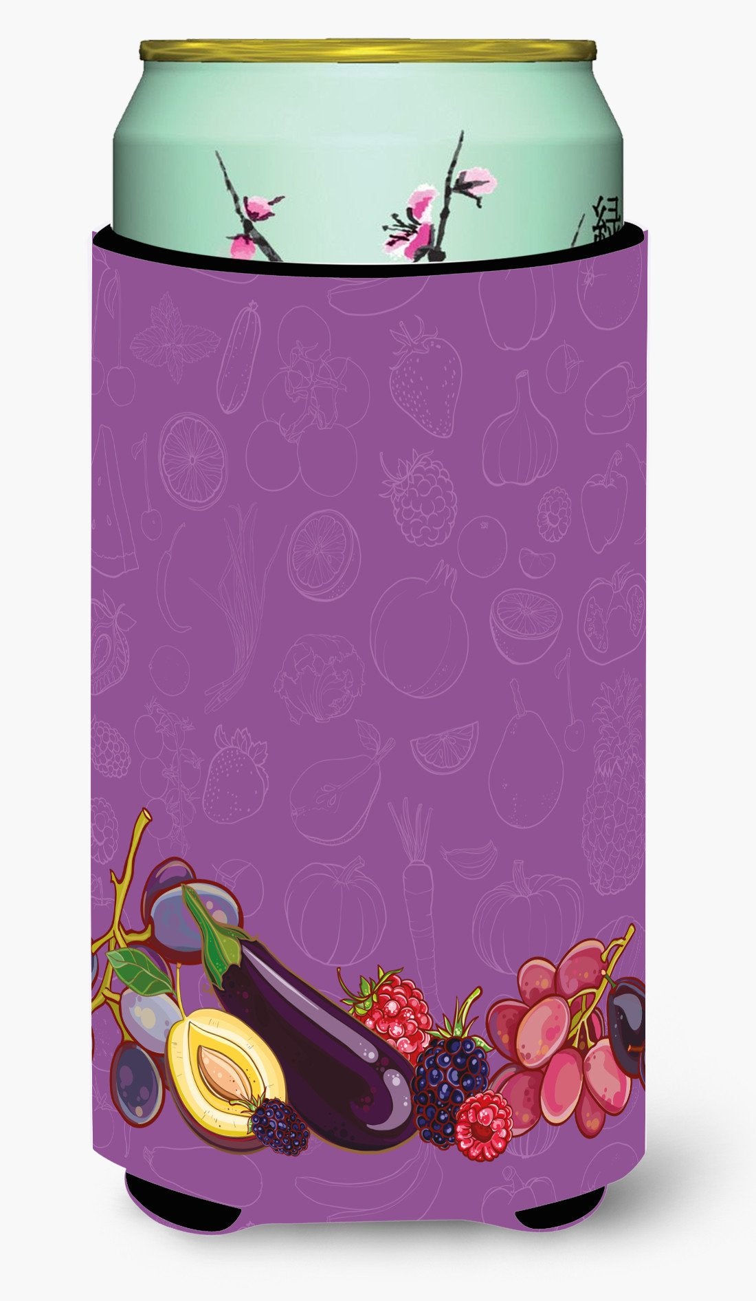 Fruits and Vegetables in Purple Tall Boy Beverage Insulator Hugger BB5132TBC by Caroline's Treasures
