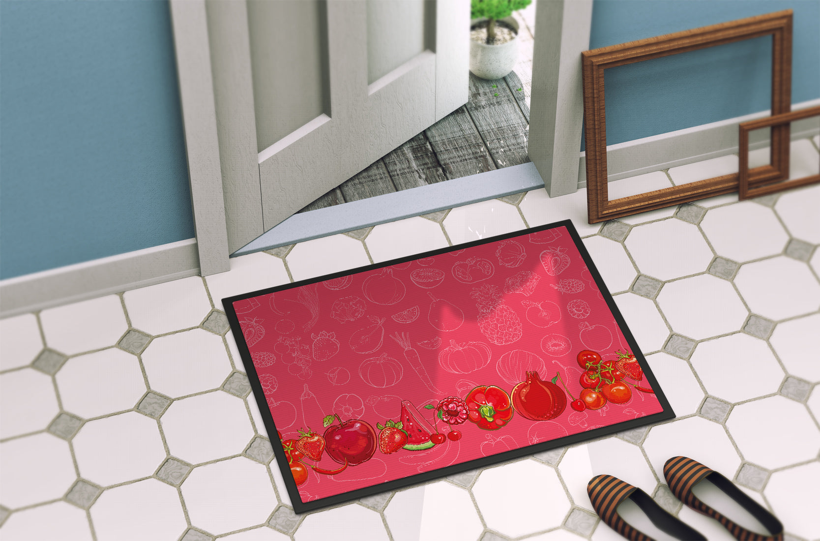 Fruits and Vegetables in Red Indoor or Outdoor Mat 18x27 BB5133MAT - the-store.com