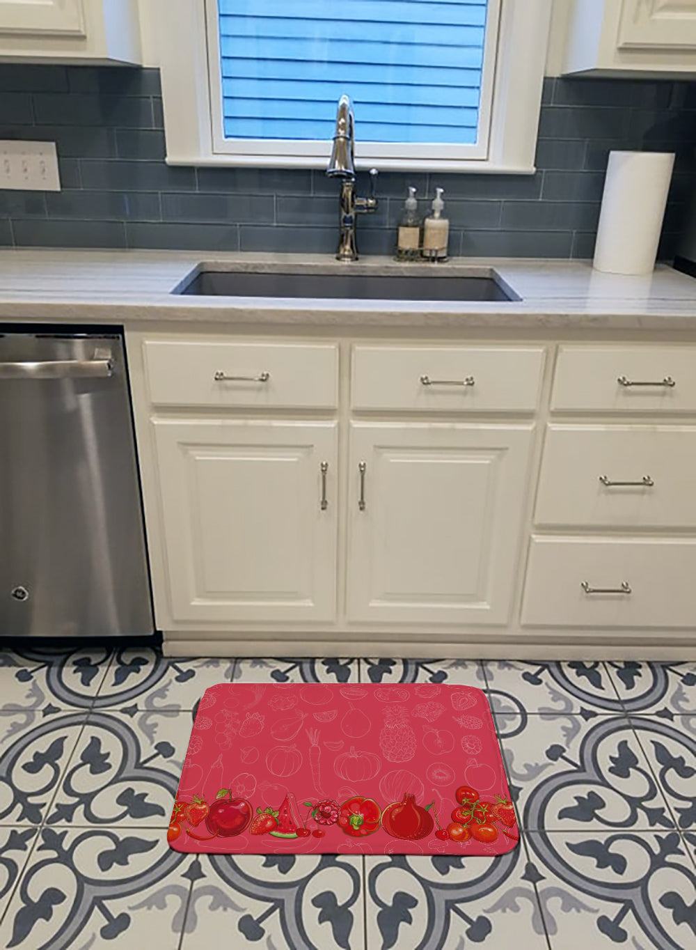 Fruits and Vegetables in Red Machine Washable Memory Foam Mat BB5133RUG - the-store.com