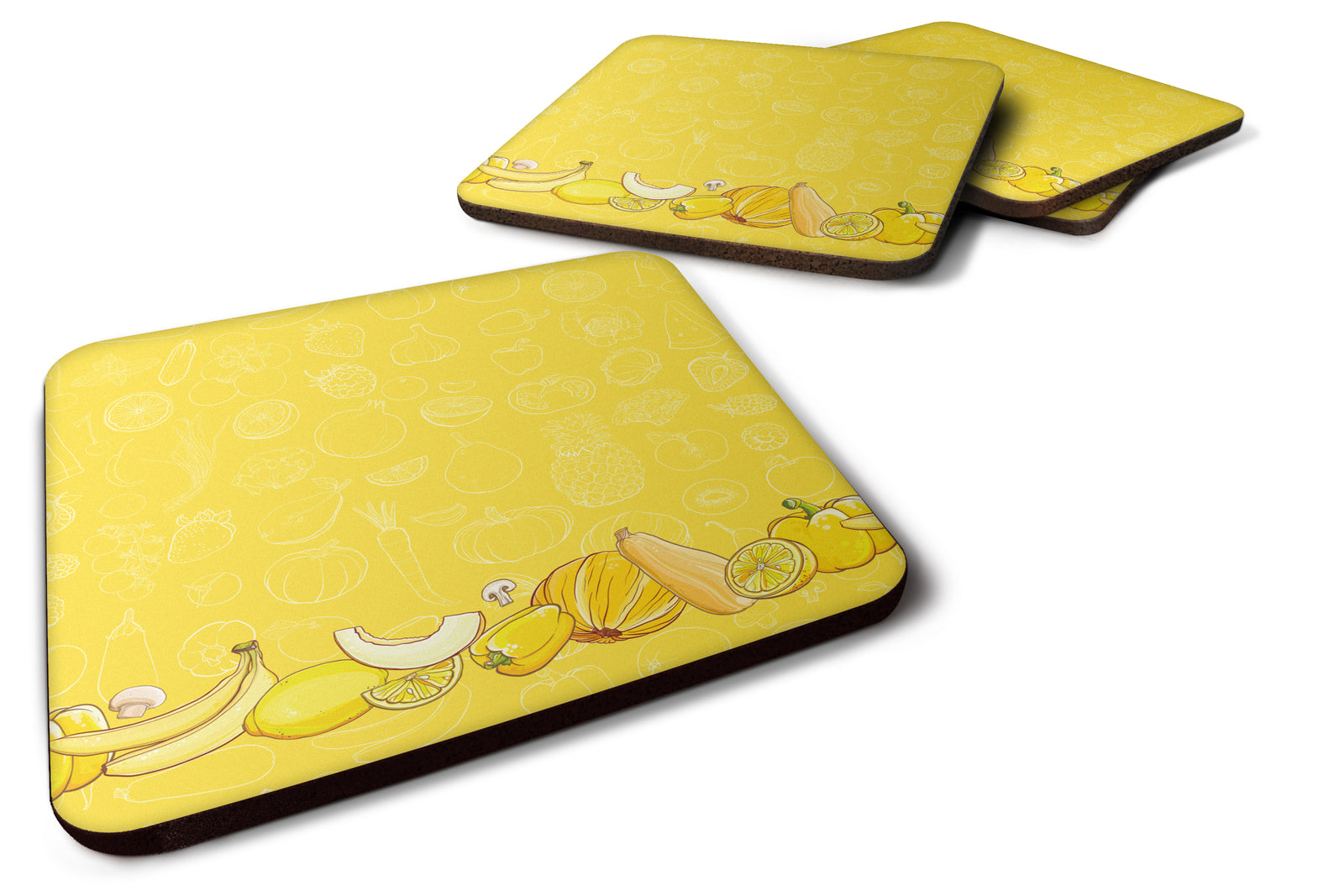 Fruits and Vegetables in Yellow Foam Coaster Set of 4 BB5134FC - the-store.com
