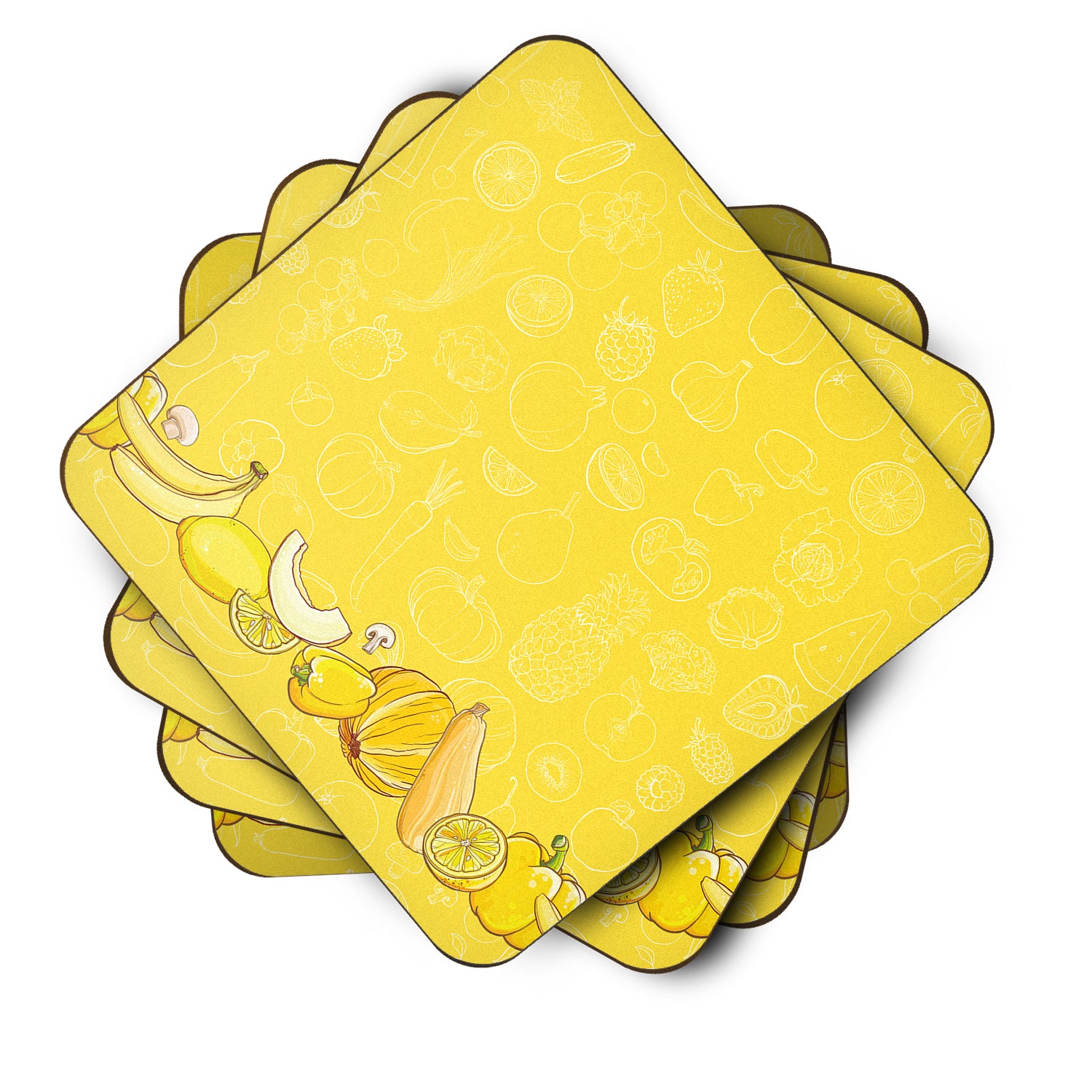 Fruits and Vegetables in Yellow Foam Coaster Set of 4 BB5134FC - the-store.com
