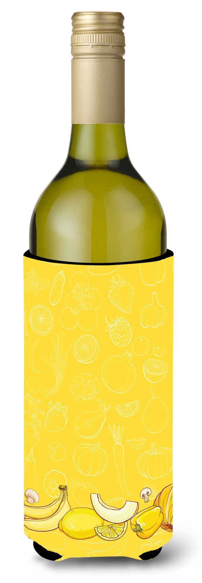 Fruits and Vegetables in Yellow Wine Bottle Beverge Insulator Hugger BB5134LITERK by Caroline's Treasures