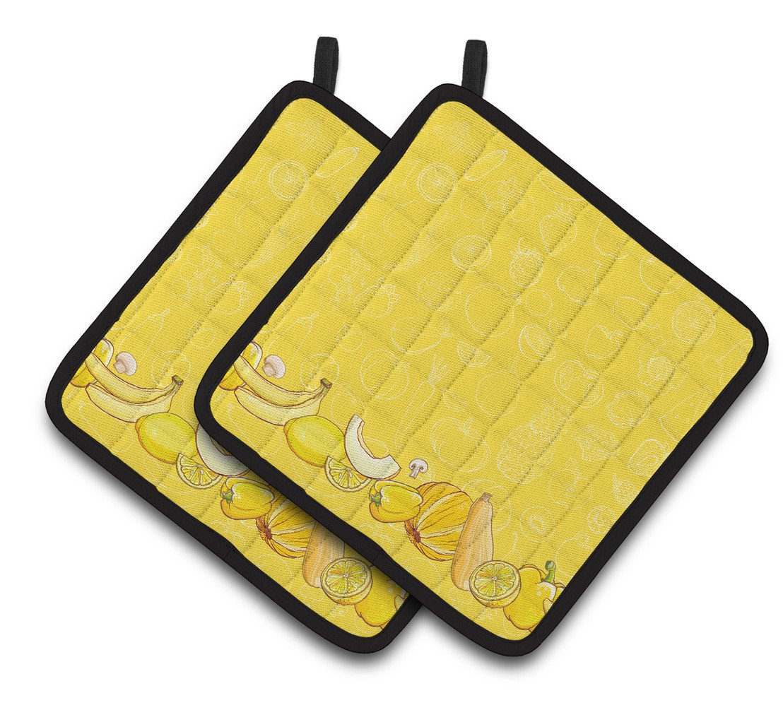 Fruits and Vegetables in Yellow Pair of Pot Holders BB5134PTHD by Caroline's Treasures