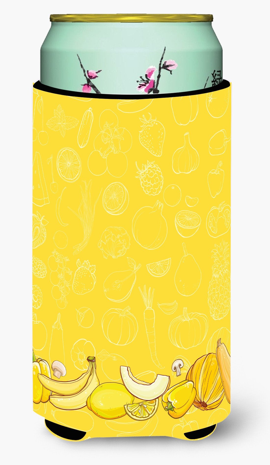 Fruits and Vegetables in Yellow Tall Boy Beverage Insulator Hugger BB5134TBC by Caroline's Treasures