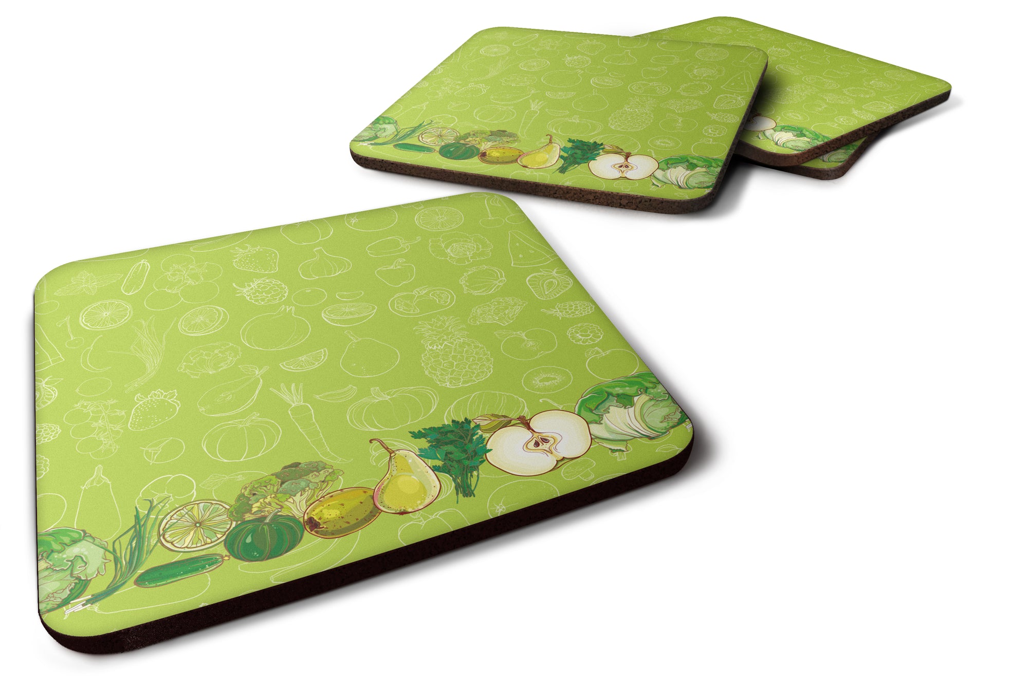 Fruits and Vegetables in Green Foam Coaster Set of 4 BB5135FC - the-store.com