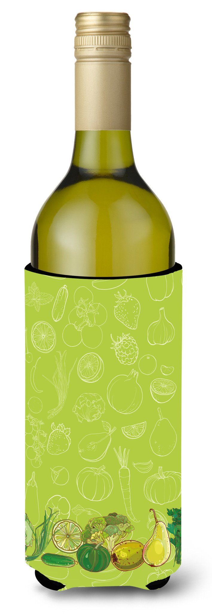 Fruits and Vegetables in Green Wine Bottle Beverge Insulator Hugger BB5135LITERK by Caroline&#39;s Treasures