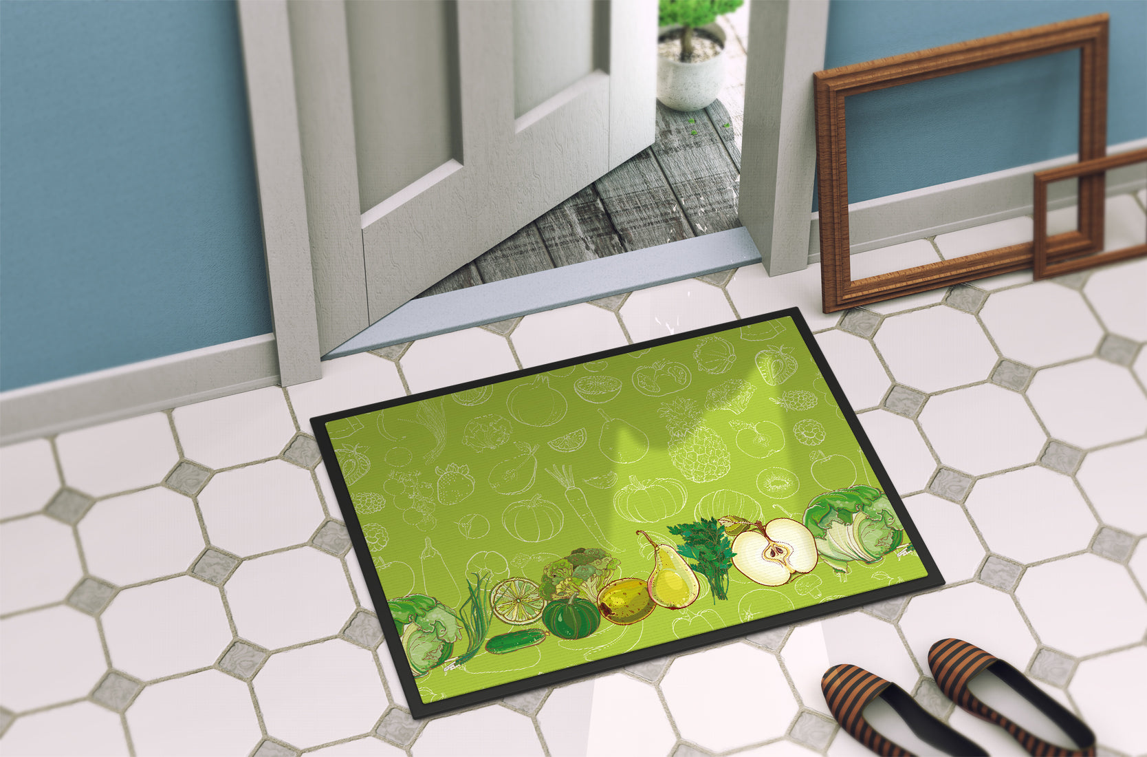 Fruits and Vegetables in Green Indoor or Outdoor Mat 18x27 BB5135MAT - the-store.com