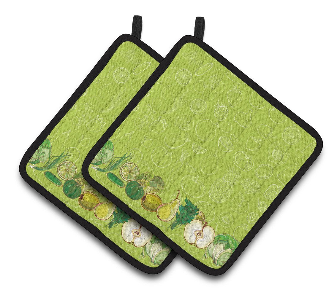 Fruits and Vegetables in Green Pair of Pot Holders BB5135PTHD by Caroline's Treasures
