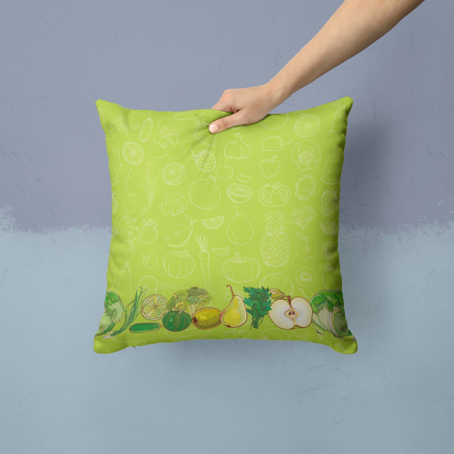 Fruits and Vegetables in Green Fabric Decorative Pillow BB5135PW1414 - the-store.com