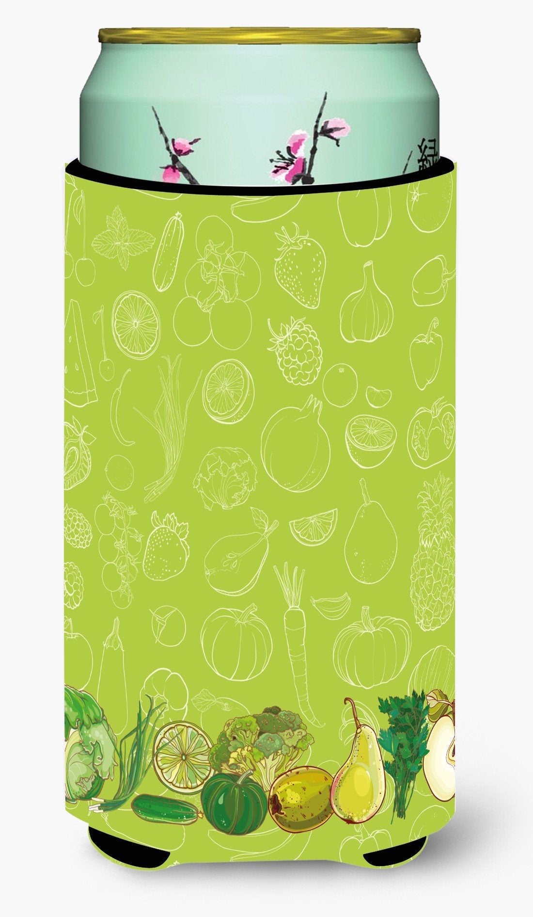 Fruits and Vegetables in Green Tall Boy Beverage Insulator Hugger BB5135TBC by Caroline&#39;s Treasures