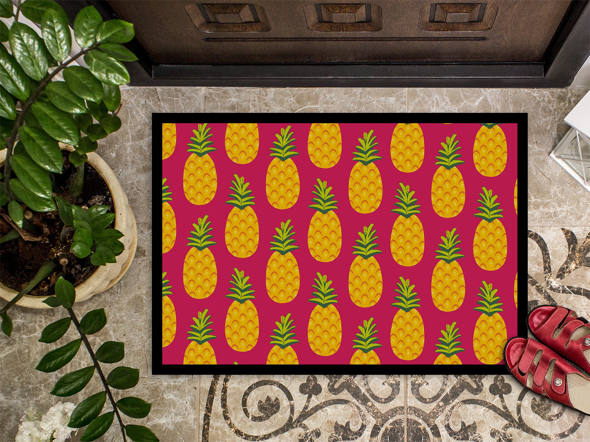 Pineapples on Pink Indoor or Outdoor Mat 18x27 BB5136MAT - the-store.com