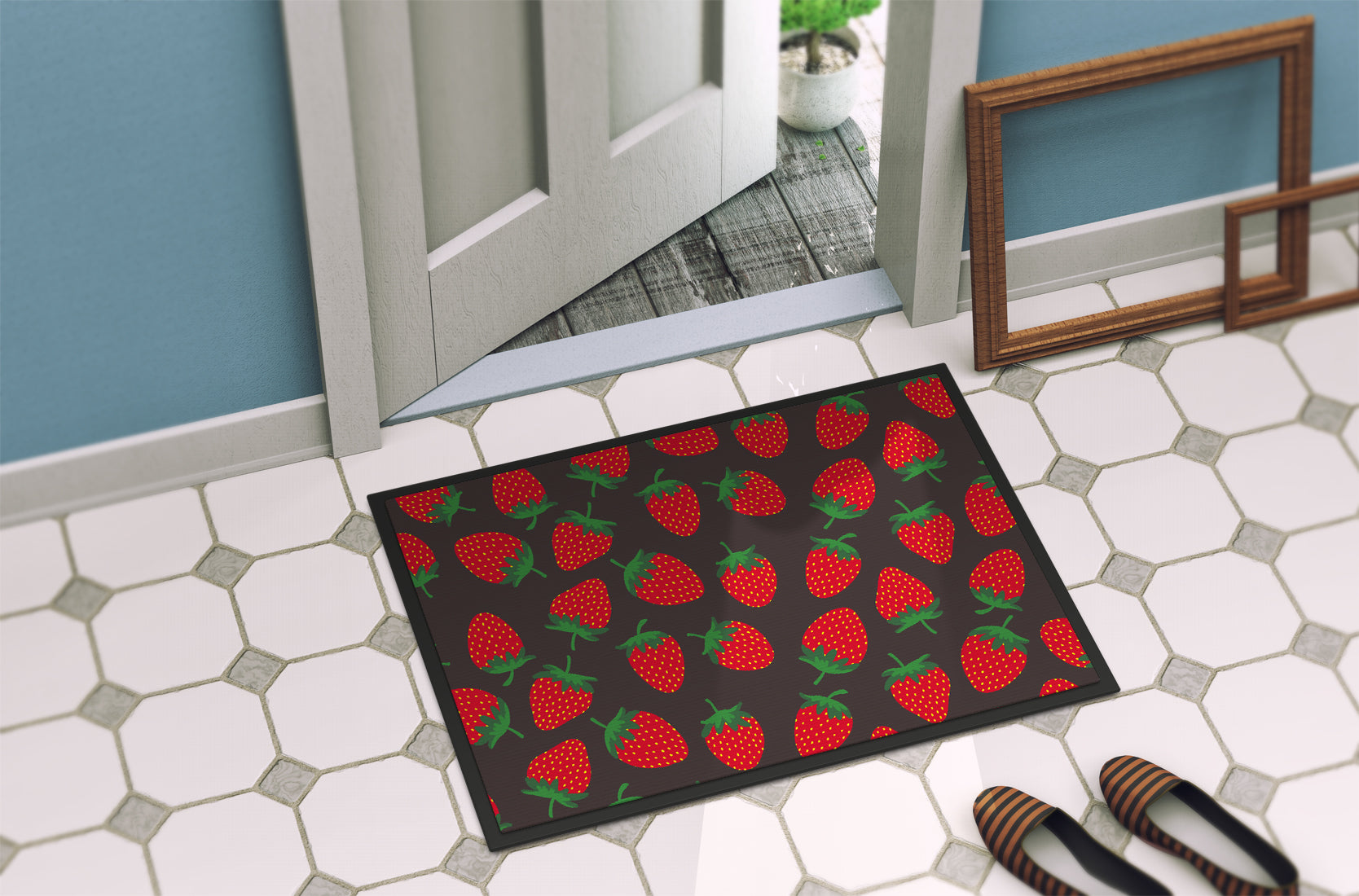 Strawberries on Gray Indoor or Outdoor Mat 18x27 BB5137MAT - the-store.com