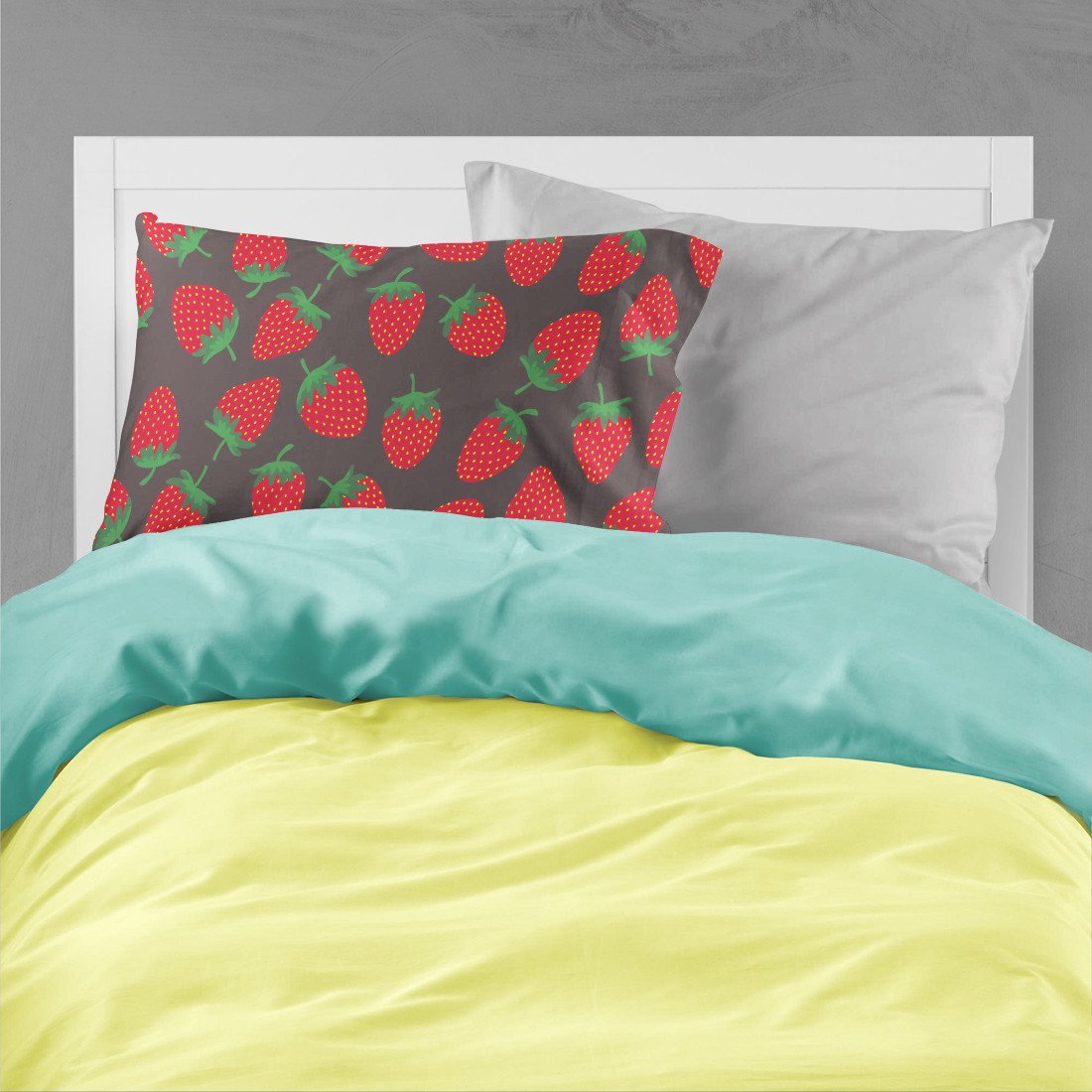 Strawberries on Gray Fabric Standard Pillowcase BB5137PILLOWCASE by Caroline's Treasures