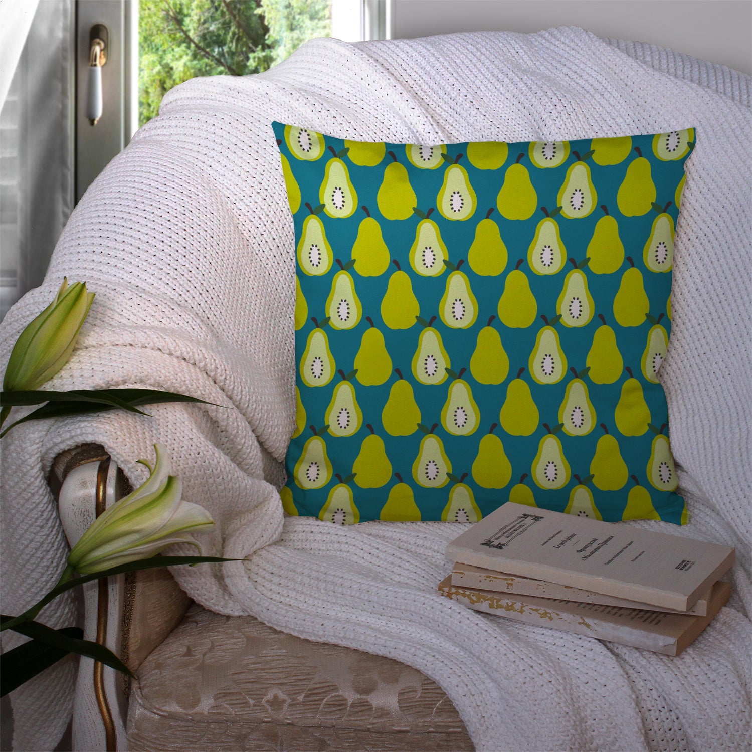 Pears on Green Fabric Decorative Pillow BB5138PW1414 - the-store.com