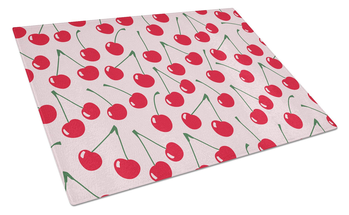 Cherries on Pink Glass Cutting Board Large BB5139LCB by Caroline&#39;s Treasures