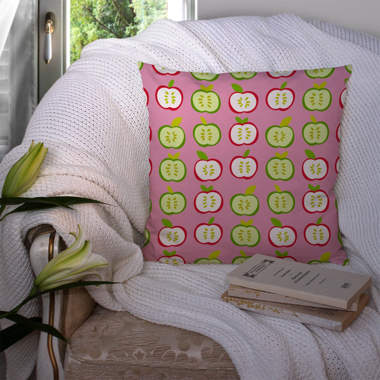 Apples on Pink Fabric Decorative Pillow BB5141PW1414 - the-store.com