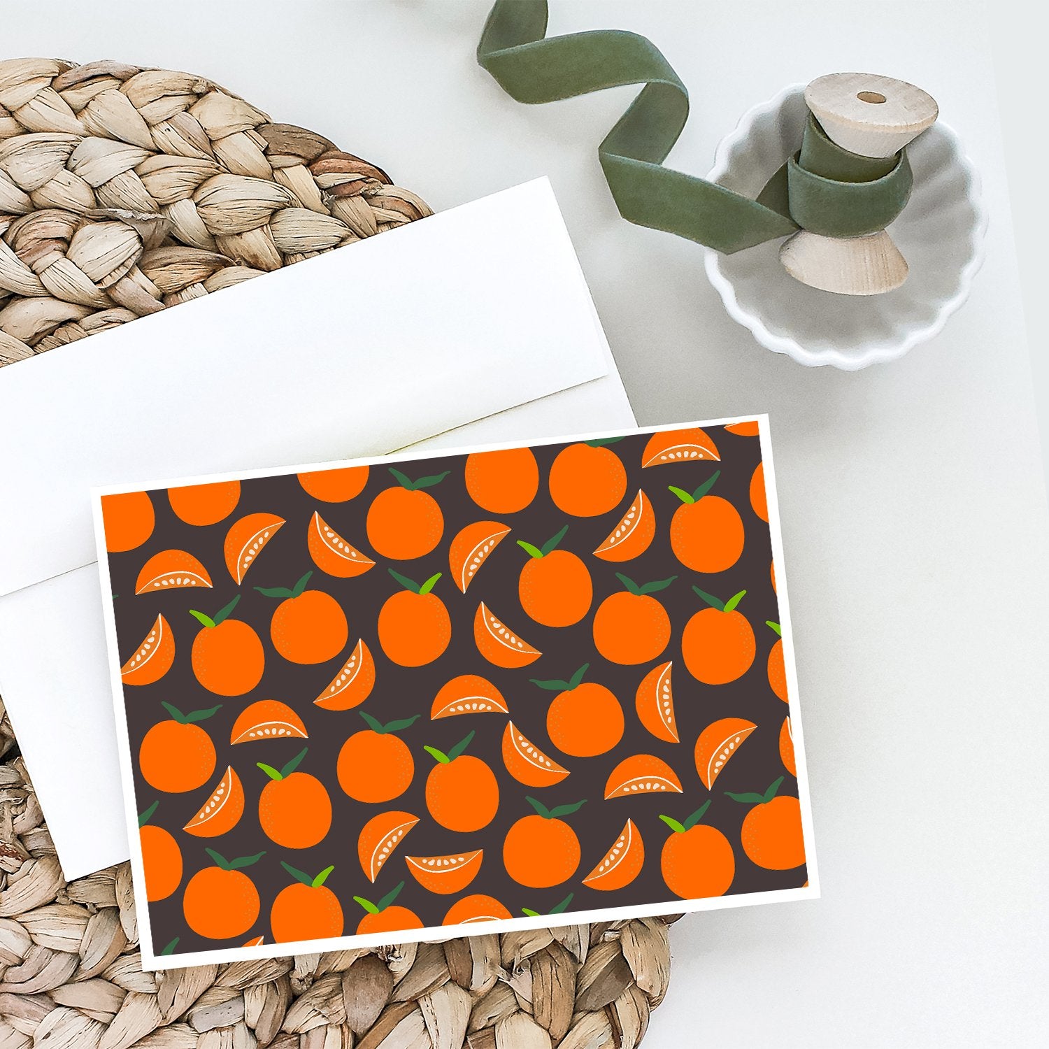 Caroline's Treasures Oranges on Gray Greeting Cards - Blank Note Cards – 8-Pack of Artist-Designed Cards with Envelopes