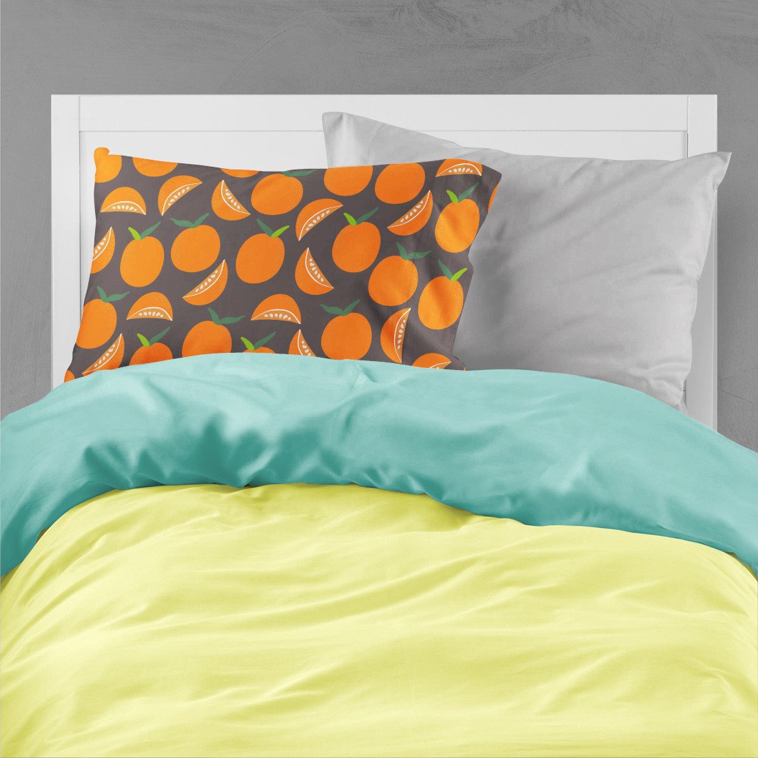 Oranges on Gray Fabric Standard Pillowcase BB5142PILLOWCASE by Caroline's Treasures