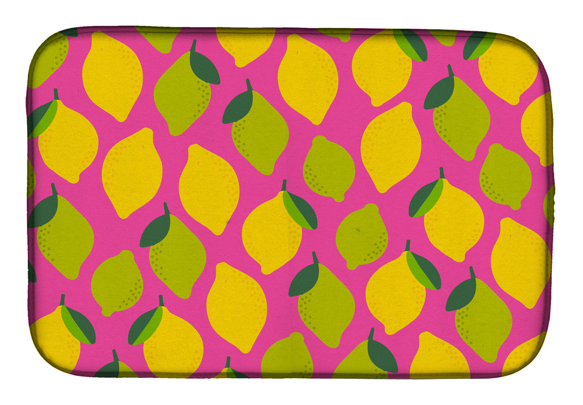 Lemons and Limes on Pink Dish Drying Mat BB5143DDM