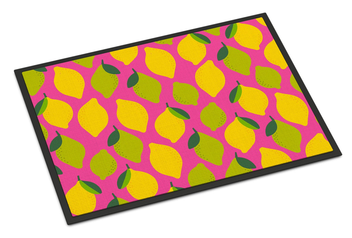 Lemons and Limes on Pink Indoor or Outdoor Mat 24x36 BB5143JMAT by Caroline&#39;s Treasures