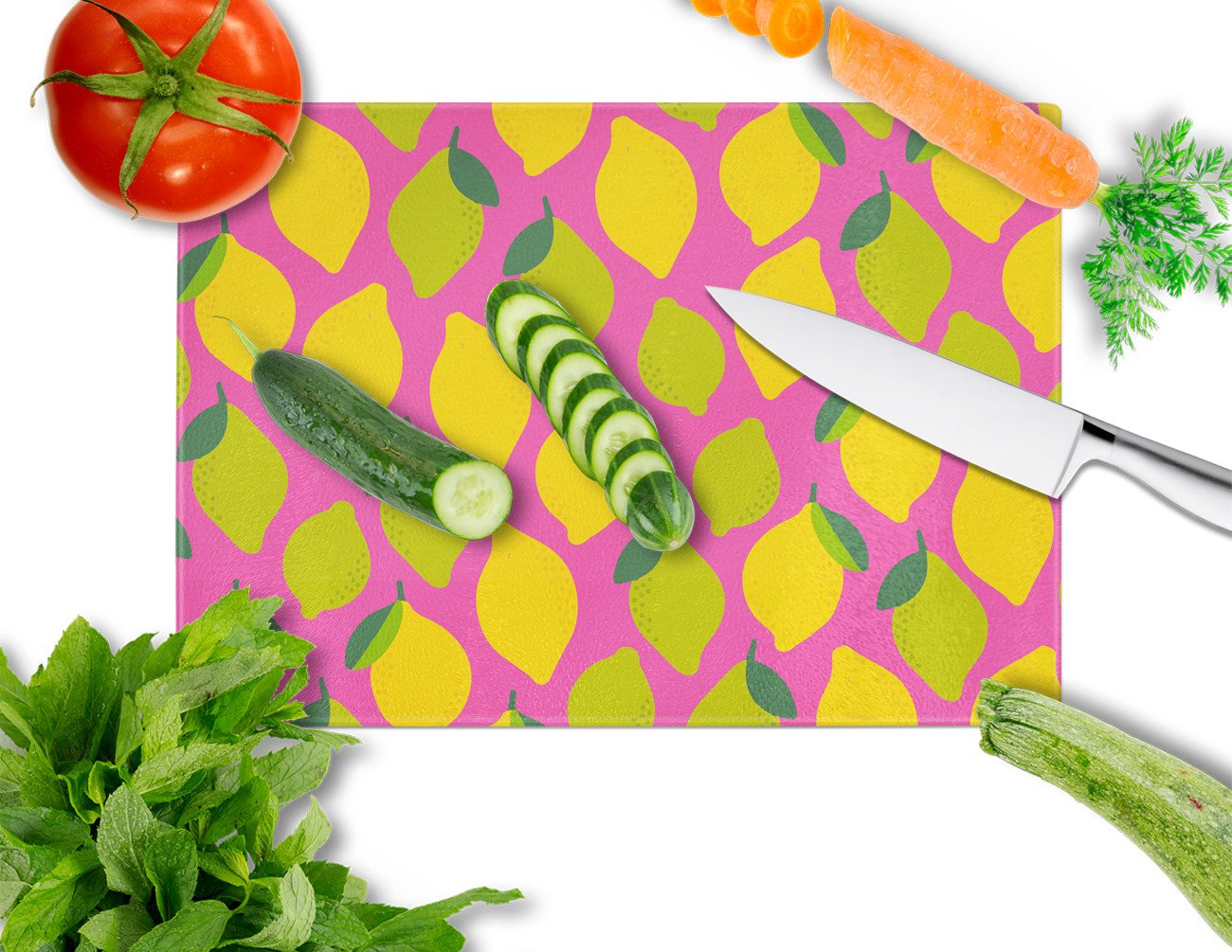 Caroline's Treasures Lemons and Limes on Pink Glass Cutting Boards – Durable, Decorative Kitchen Art Large BB5143LCB