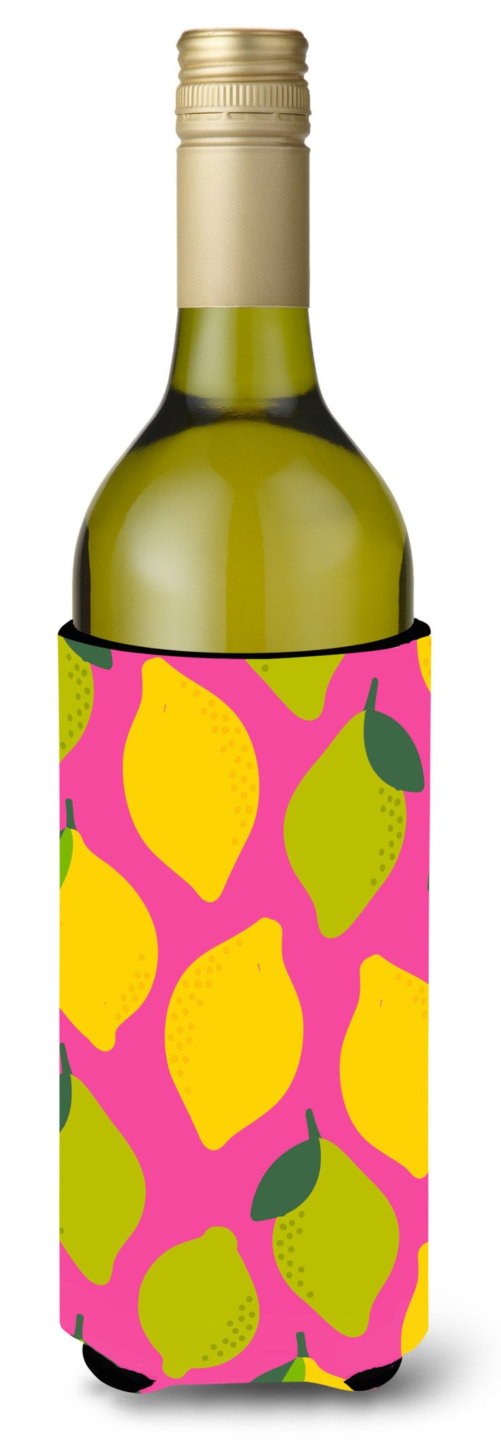 Lemons and Limes on Pink Wine Bottle Beverge Insulator Hugger BB5143LITERK by Caroline&#39;s Treasures
