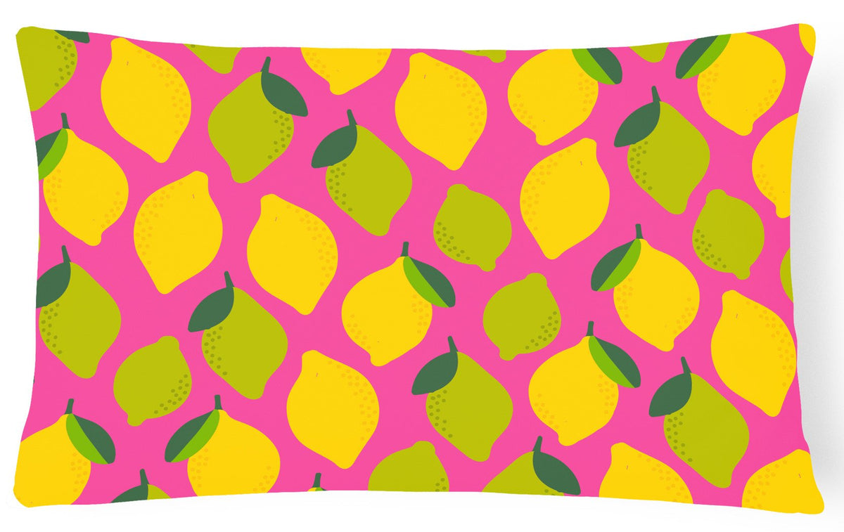 Lemons and Limes on Pink Canvas Fabric Decorative Pillow BB5143PW1216 by Caroline&#39;s Treasures