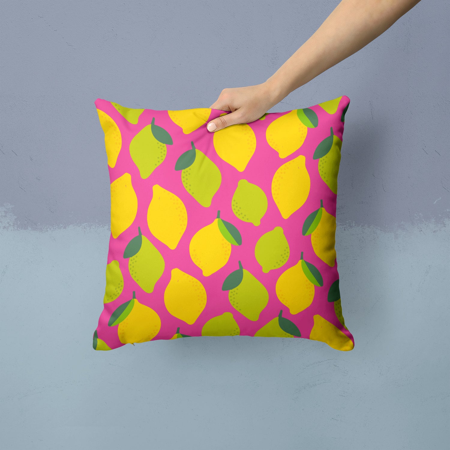 Lemons and Limes on Pink Fabric Decorative Pillow BB5143PW1414 - the-store.com