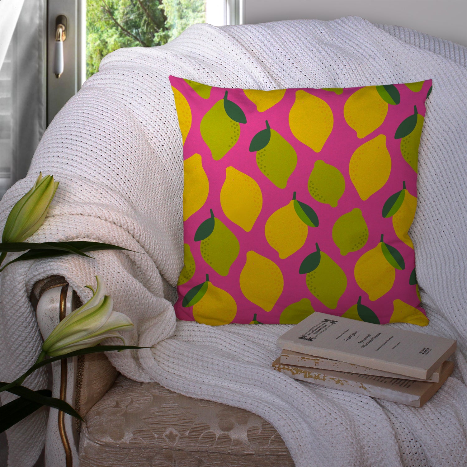 Lemons and Limes on Pink Fabric Decorative Pillow BB5143PW1414 - the-store.com