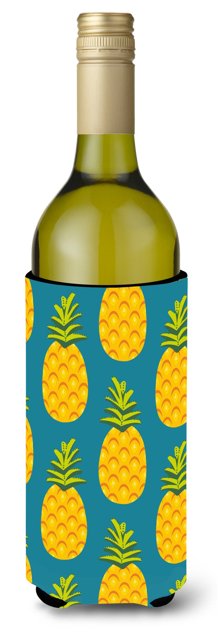 Pineapples on Teal Wine Bottle Beverge Insulator Hugger BB5145LITERK by Caroline&#39;s Treasures