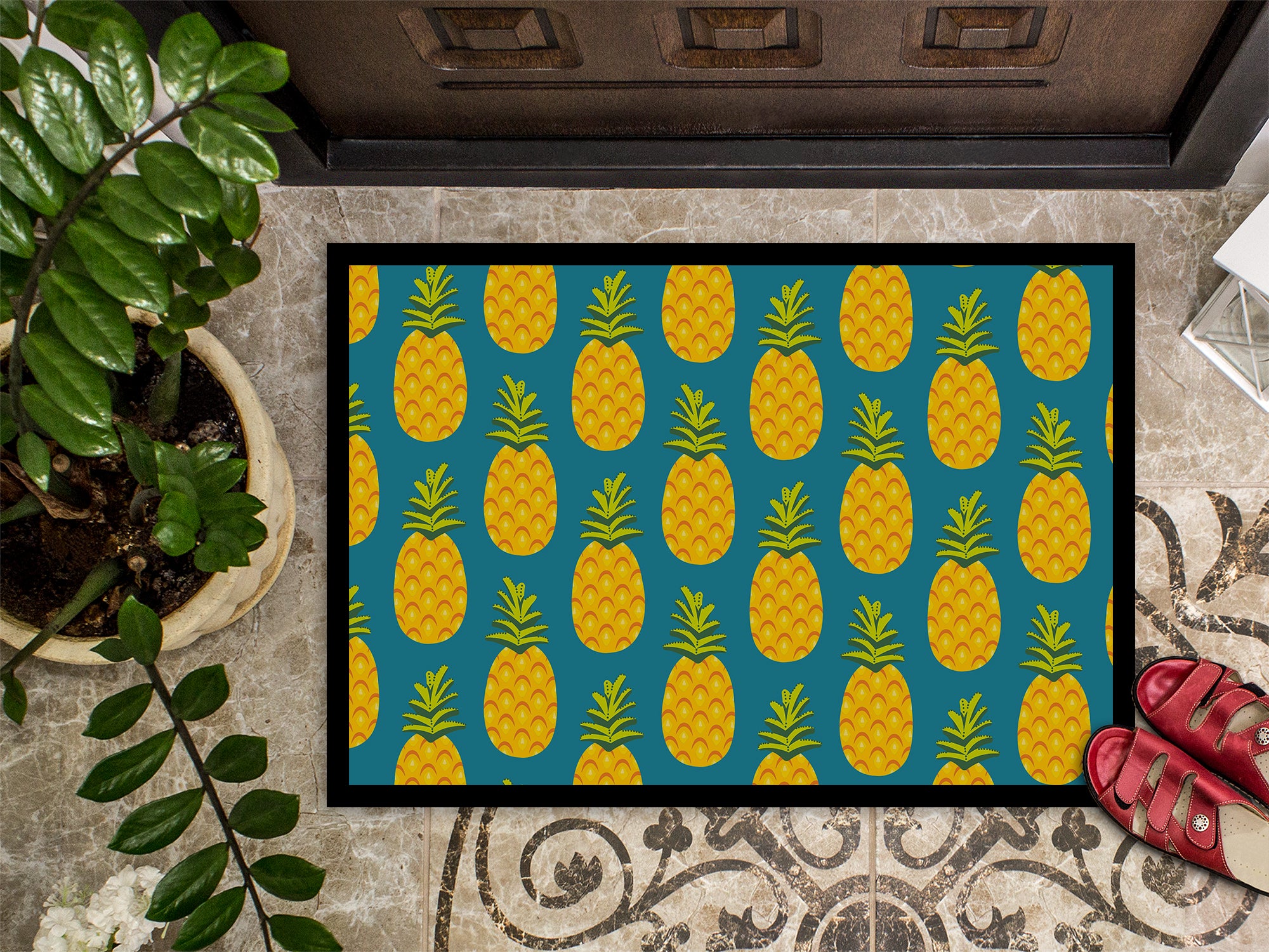 Pineapples on Teal Indoor or Outdoor Mat 18x27 BB5145MAT - the-store.com