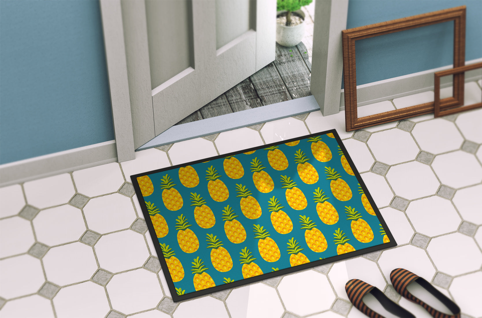 Pineapples on Teal Indoor or Outdoor Mat 18x27 BB5145MAT - the-store.com