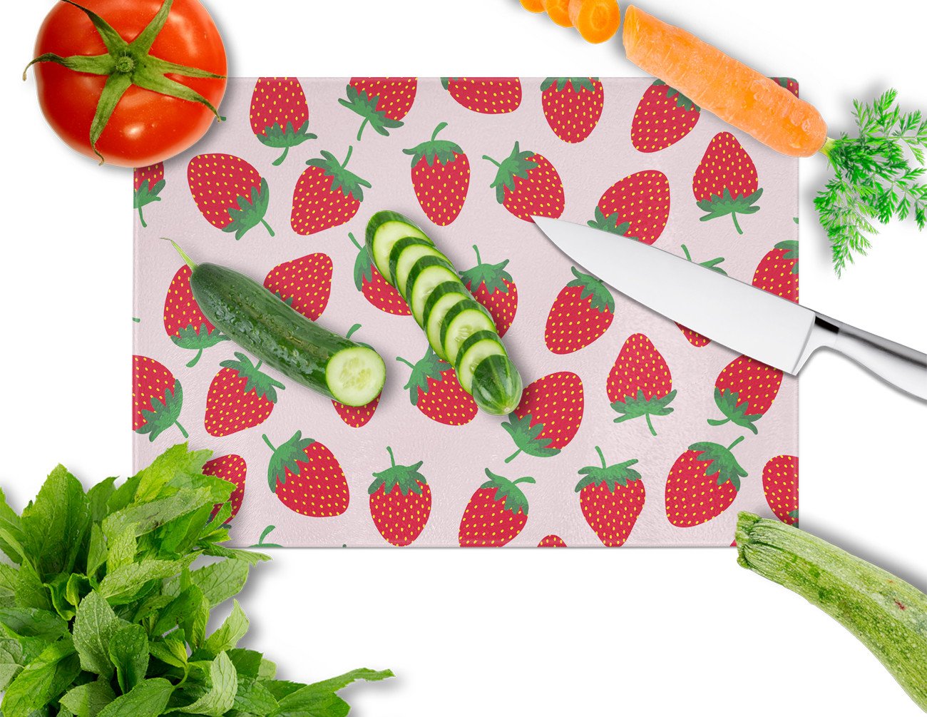 Strawberries on Pink Glass Cutting Board Large BB5146LCB by Caroline's Treasures