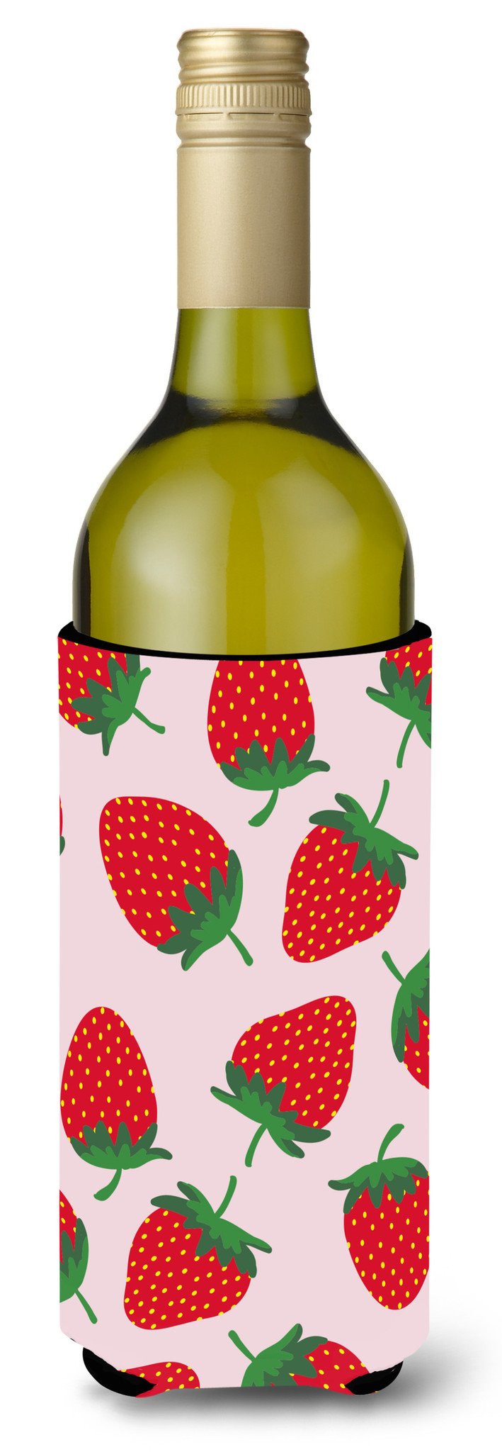 Strawberries on Pink Wine Bottle Beverge Insulator Hugger BB5146LITERK by Caroline&#39;s Treasures