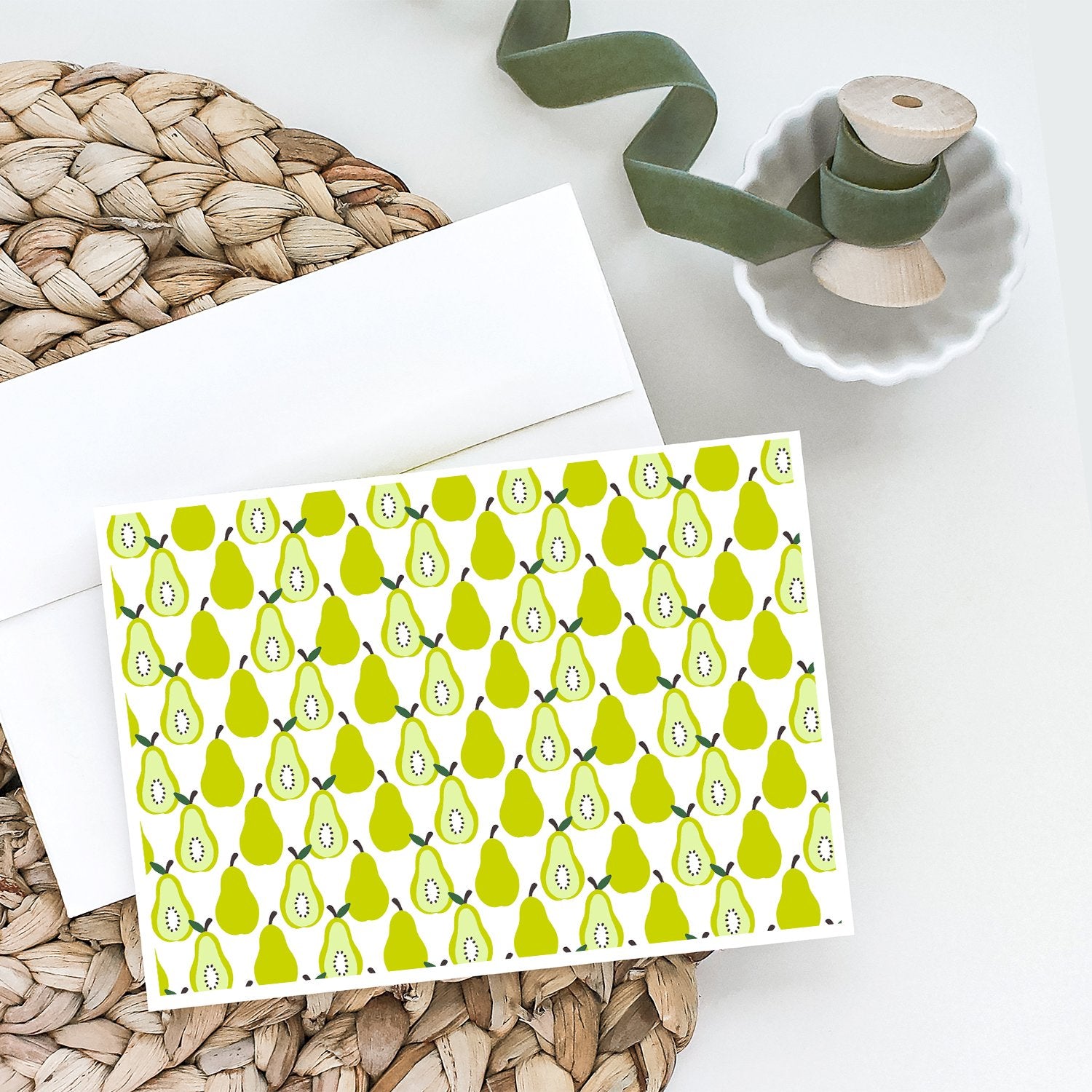 Caroline's Treasures Pears on White Greeting Cards - Blank Note Cards – 8-Pack of Artist-Designed Cards with Envelopes