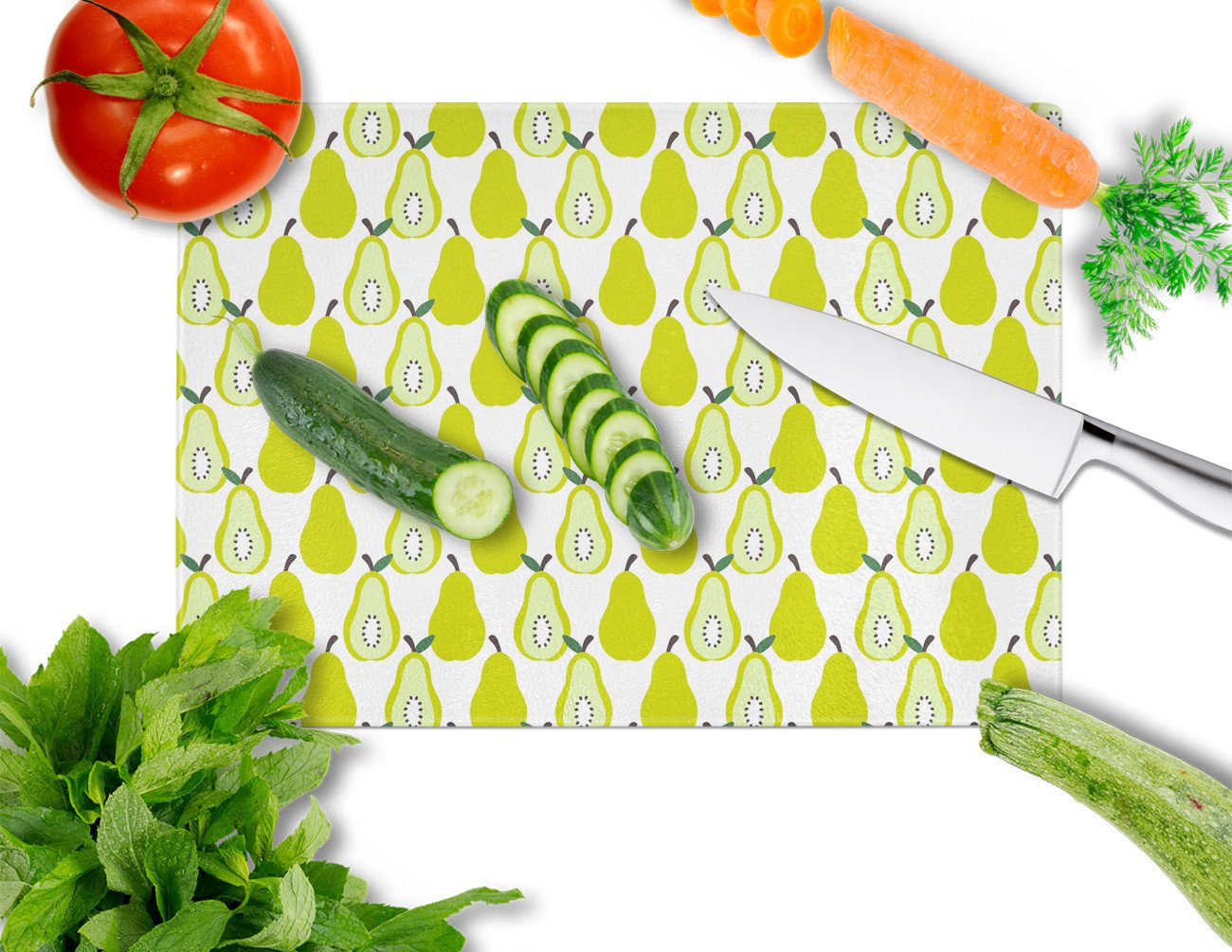 Caroline's Treasures Pears on White Glass Cutting Boards – Durable, Decorative Kitchen Art Large BB5147LCB