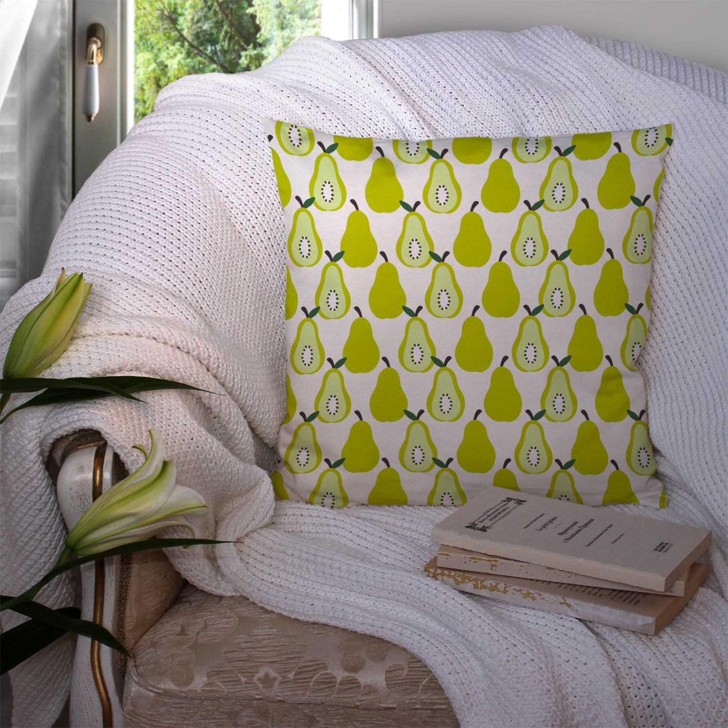 Pears on White Fabric Decorative Pillow BB5147PW1414 - the-store.com